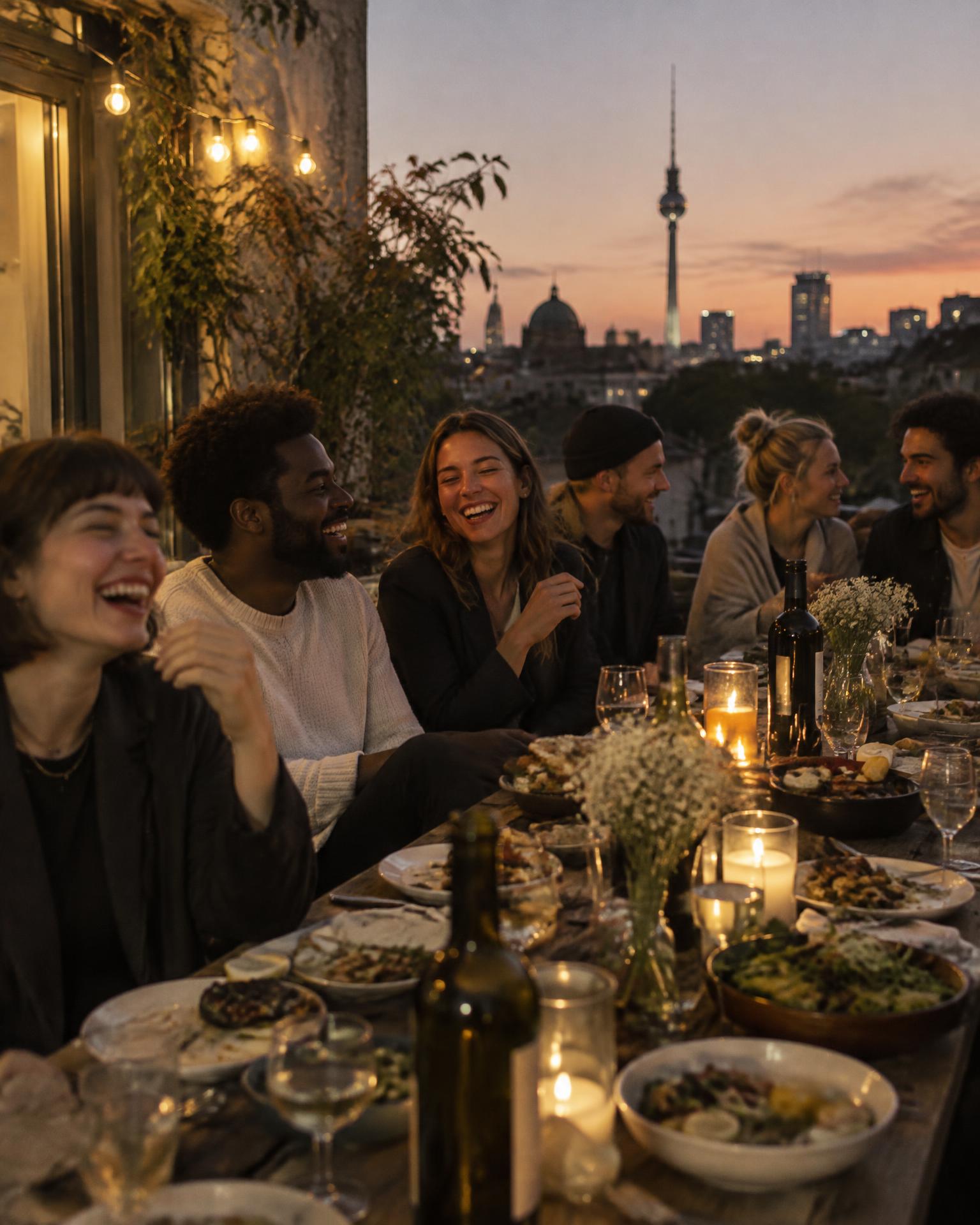 Freunde verbringen gemeinsam einen langen Sommerabend